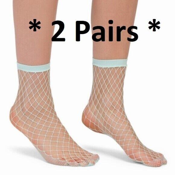 NEW (2) Pairs Free People Sugar Sugar Fishnet Ankle Socks Anklet Mint One Size - Picture 1 of 4